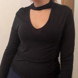 Black long sleeve top, cut out chest, choker style